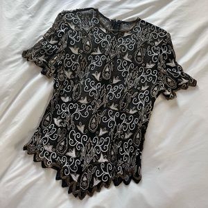 80s Black Sheet Beaded Blouse